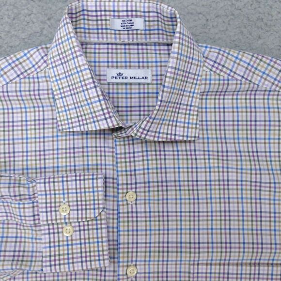 Peter Millar Crown Shirt Mens Medium Plaid Button Up Long Sleeve Multicolor - Picture 1 of 15